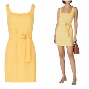 Amanda Uprichard Lemon Square-Neck Mini Dress with D-Ring Belt